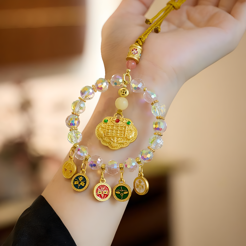 Fortune Five-Way Wealth God & Ruyi Lock Car Charm