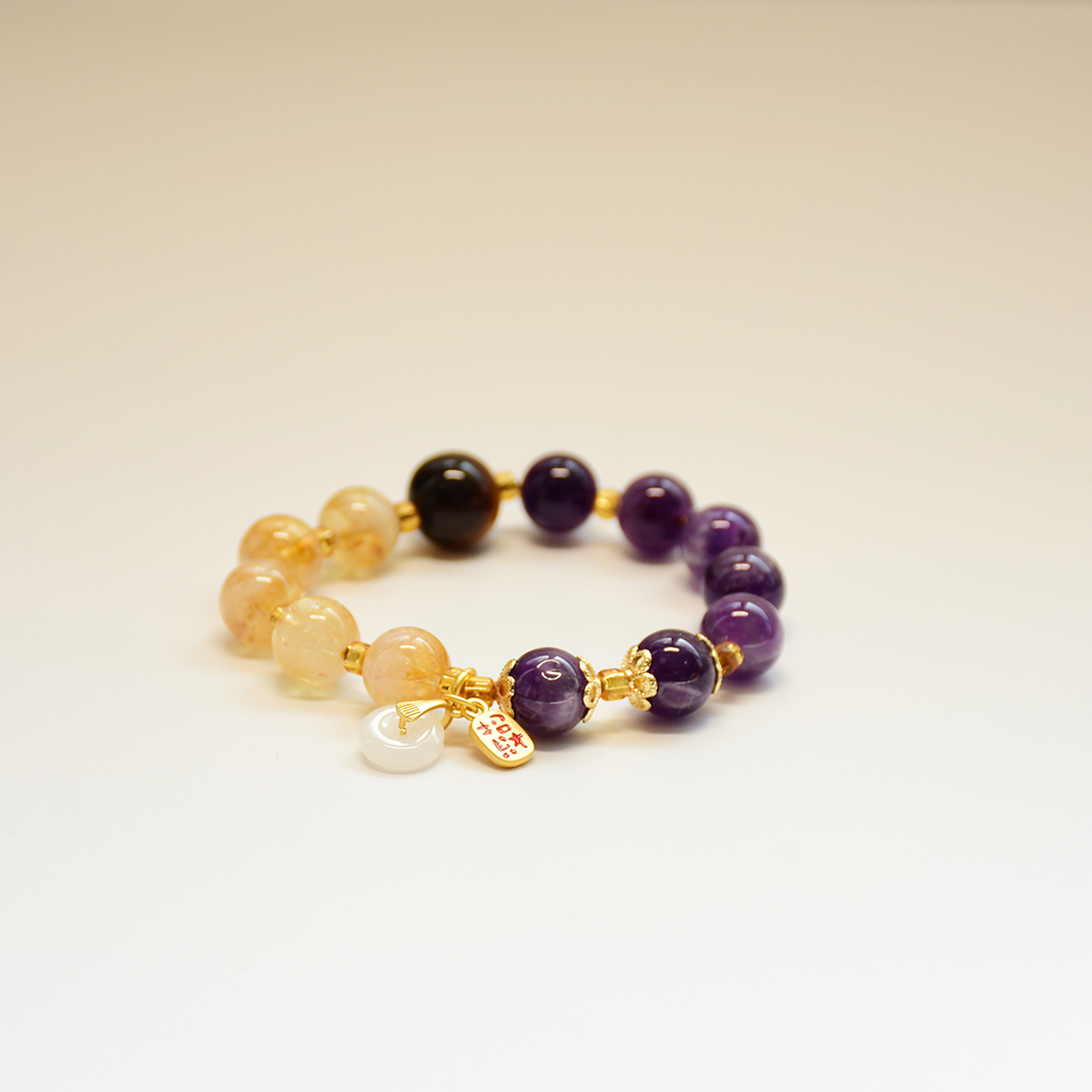 Wealth-Attracting Citrine, Amethyst & Tiger’s Eye Bracelet