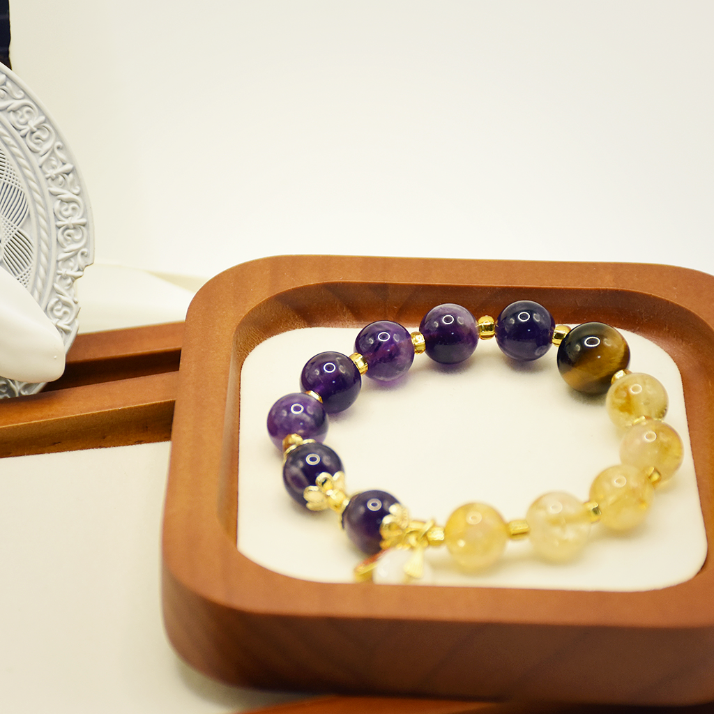 Wealth-Attracting Citrine, Amethyst & Tiger’s Eye Bracelet