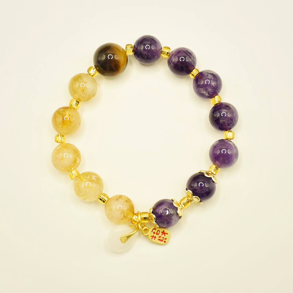 Wealth-Attracting Citrine, Amethyst & Tiger’s Eye Bracelet