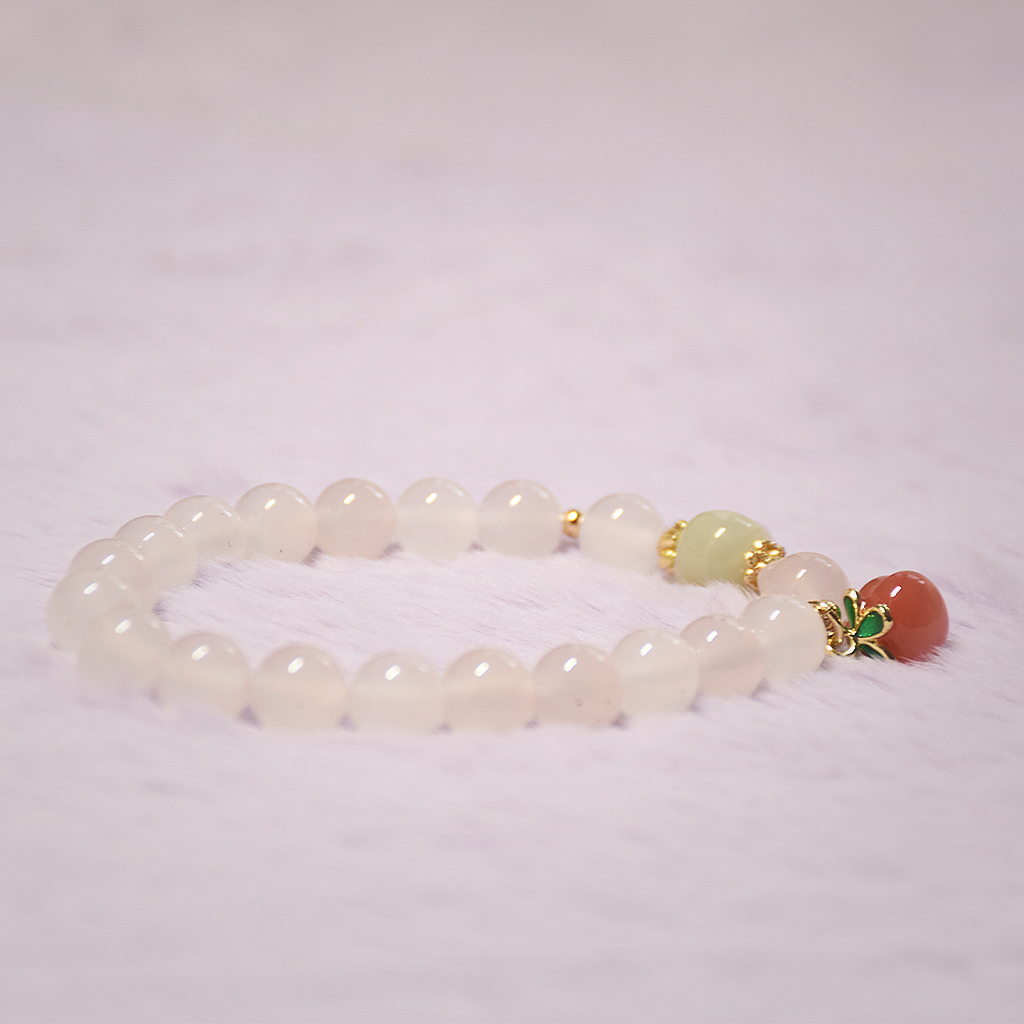 White Agate Peach Fortune Bead Bracelet