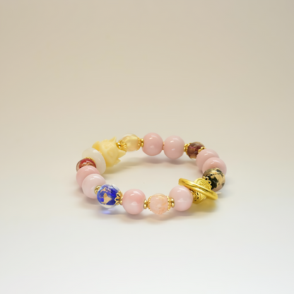 Nine-Tailed Fox Pink Porcelain Five-Colored Gold Ring Bracelet