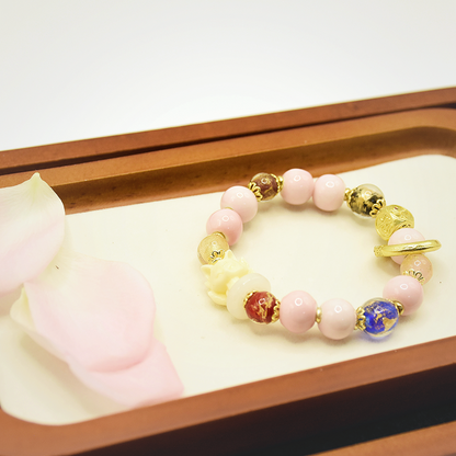 Nine-Tailed Fox Pink Porcelain Five-Colored Gold Ring Bracelet