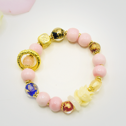 Nine-Tailed Fox Pink Porcelain Five-Colored Gold Ring Bracelet