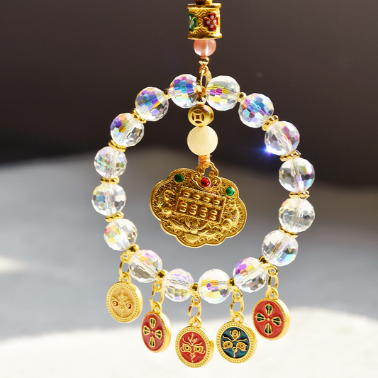 Fortune Five-Way Wealth God & Ruyi Lock Car Charm
