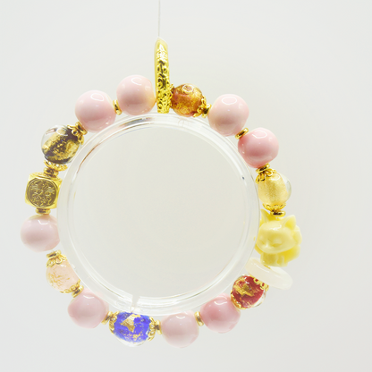 Nine-Tailed Fox Pink Porcelain Five-Colored Gold Ring Bracelet
