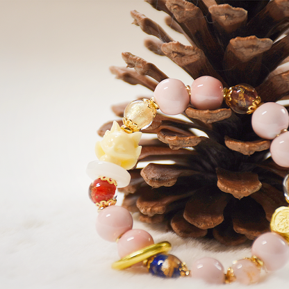 Nine-Tailed Fox Pink Porcelain Five-Colored Gold Ring Bracelet