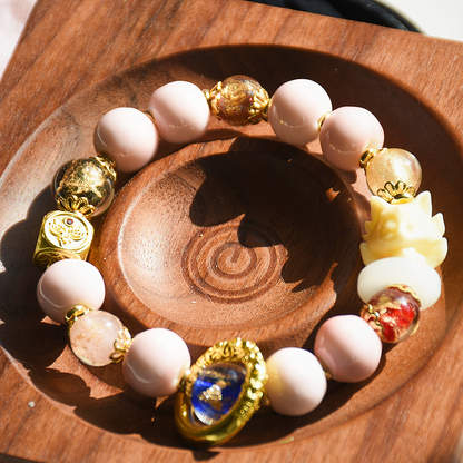 Nine-Tailed Fox Pink Porcelain Five-Colored Gold Ring Bracelet