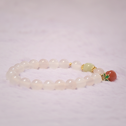 White Agate Peach Fortune Bead Bracelet