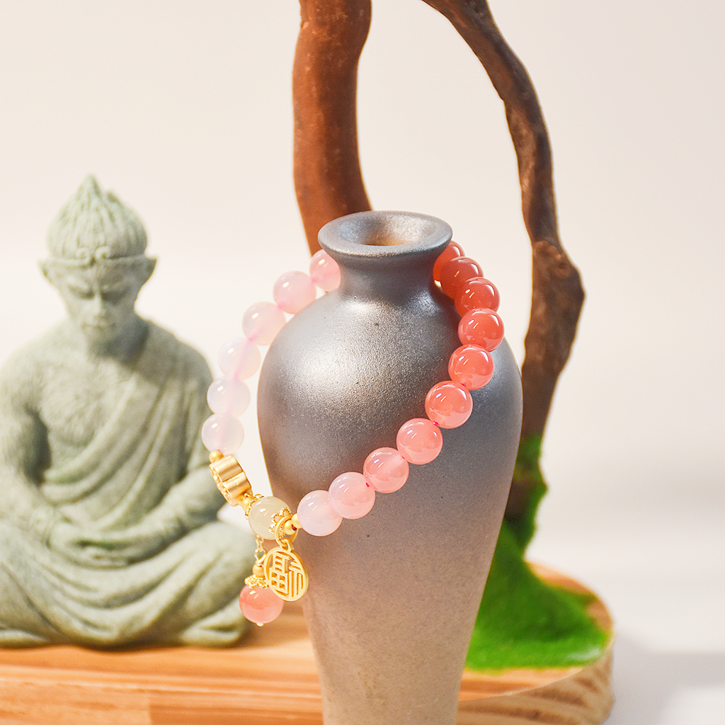 Gradient Yanyuan Agate & Hetian Jade Beaded Bracelet