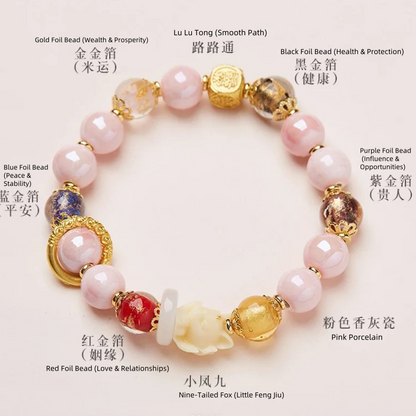 Nine-Tailed Fox Pink Porcelain Five-Colored Gold Ring Bracelet