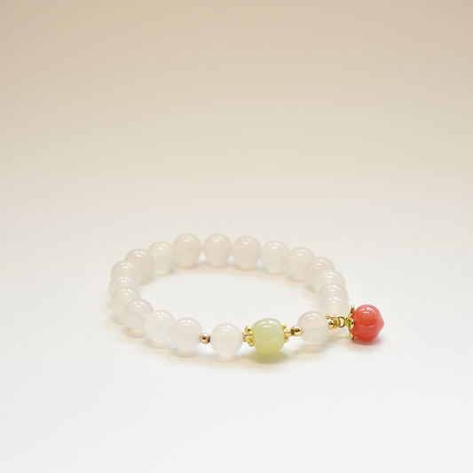White Agate Peach Fortune Bead Bracelet